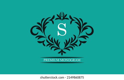 Decorative frame with the letter S. Luxurious pattern. Decorative elements for registration of trademarks, logos, invitations, hotels, shops, heraldry.