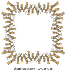 Decorative frame from the letter W. Pattern on the base of the initial from the roots of the tree
