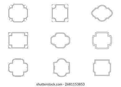 Conjunto de iconos de línea de marco decorativo - Colección de bordes, insignias y etiquetas ornamentadas