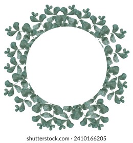 A decorative frame made of branches is highlighted on a white background. A pattern of leaves. Vector illustration. For nature, eco and design. Hand-drawn plants, a frame for a postcard.