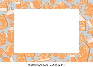 Decorative frame made of Christmas Gingerbread Cookies. Background for banners, cards, flyers, social media wallpapers, etc