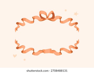 Decorative frame made of elegant curly ribbon in delicate pastel beige tones with a bow at the top. Perfect for wedding, birthday, and Valentines Day gifts.