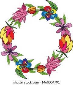 Decorative frame made of flowers. Gentle flower wreath drawn by hand on an isolated white background. The element for design and greeting card. Copy space, place for text