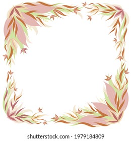 Decorative frame made of leaves. Vector illustration.