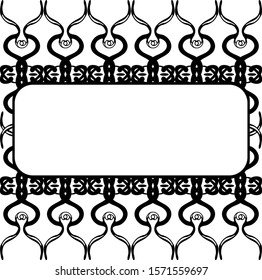 Decorative frame made of monograms. In retro style. Black and white vector illustration.