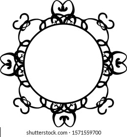 Decorative frame made of monograms. In retro style. Black and white vector illustration.