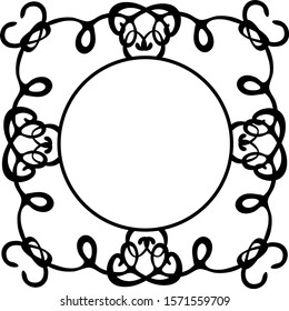 Decorative frame made of monograms. In retro style. Black and white vector illustration.