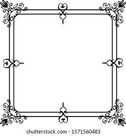 Decorative frame made of monograms. In retro style. Black and white vector illustration.