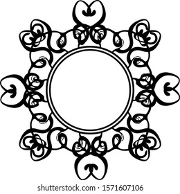 Decorative frame made of monograms. In retro style. Black and white vector illustration.