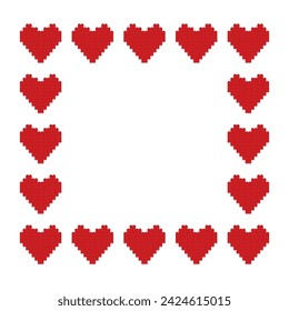 Decorative frame made of red hearts made of blocks on white background vector illustration