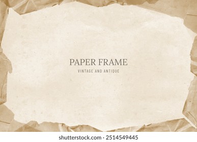 Decorative frame made from scraps of old wrinkled torn paper. Aesthetic vintage background