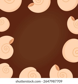 Decorative Frame Made of Seashells in Soft Tropical Style on a Beautiful Brown Background