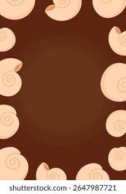 Decorative Frame Made of Seashells in Soft Tropical Style on a Beautiful Brown Background