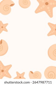 Quadro decorativo feito de conchas e estrelas-do-mar em estilo tropical suave