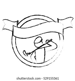 decorative frame with man and golf stick icon over white background. vector illustration