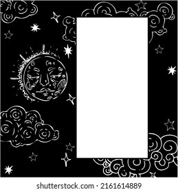 Decorative frame with moon and clouds