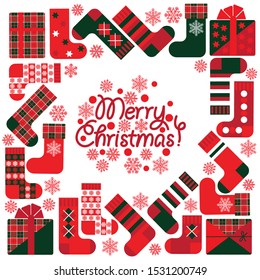 decorative frame for new year greetings, cards, holiday invitations. classic color scheme-red, white, green. In the center of the can be any the writing. vector illustration. EPS 10.