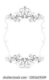Decorative frame with old filigree swirls for menu book or greeting card. Vector ornamental elegant floral vintage borders. Wedding illustration