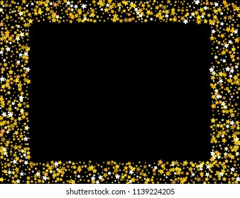 Decorative frame on dark background. Frame  of golden stars. Vector illustration.