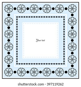 Decorative frame on a pale blue background. Template greeting card. Vector stock.