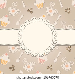 Decorative frame on seamless background with coffee shop elements