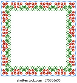Decorative Frame. Ornament of the Cross in the form of Colored Flowers.