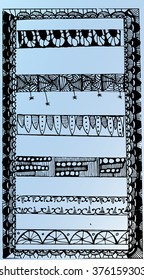 Decorative frame with an ornament. Line art. Dudling. Zentangl. Corners. Stylized. Black and white. Abstract frame. Angles. Designer frames. Set. Background. Pattern. India. Egypt. Flowers. Leaves.