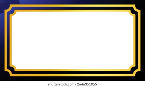 quadro decorativo com borda dourada ornamentada, centro branco e fundo azul-preto escuro, adequado para modelos de certificado, designs de etiquetas ou cartões de título elegantes.