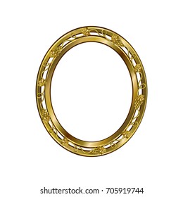 Decorative frame of an oval form of golden color with art finishing, vector image on a white background