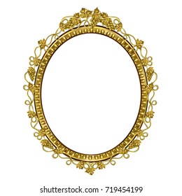 Decorative frame of an oval form of golden color with art finishing, the vector image on a white background