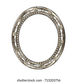 Decorative frame of an oval form of silvery color with art finishing, the vector image on a white background