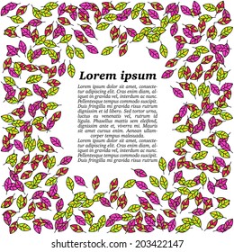 Decorative frame of painted leaves. Vector pattern.