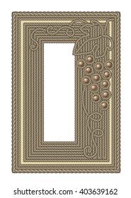 Decorative frame with pattern in the form of grapes, laid out cord and beads