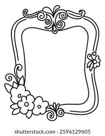Decorative frame for photos, paintings or mirrors. Vintage fashion frame, retro design. A handmade vector graphic template in the style of a doodle with an empty space for illustration or text.