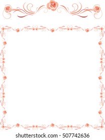 Decorative frame with pink roses for greeting card. Vector