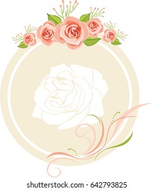 Decorative frame with pink roses for greeting card design. Vector