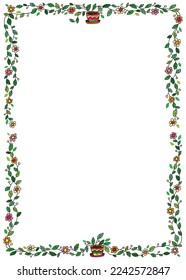 Decorative frame with potted plants and flowers