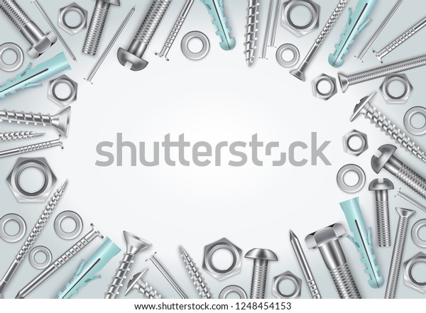 Decorative Frame Realistic Metal Fasteners Screws Stock Vector