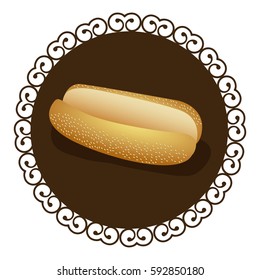 decorative frame with realistic picture bread for hot dog fast food icon vector illustration