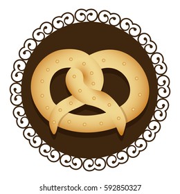 decorative frame with realistic picture pretzel baked product food icon vector illustration