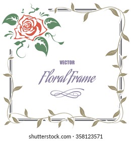 Decorative frame with roses and leaves, vector illustration