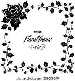 Decorative frame with roses and leaves, vector illustration