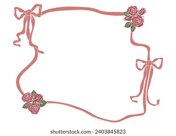 Decorative frame with roses and ribbons, decorative frame