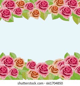 Decorative frame from roses. Vector flower background.
