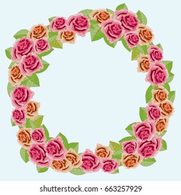 Decorative frame from roses. Vector flower background.