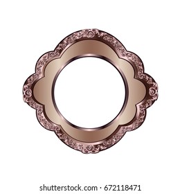 Decorative frame of a round form of bronze color with finishing on external perimeter, the vector image