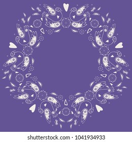 Decorative frame round ornament. bird and floral.