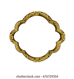 Decorative frame of rounded shape of golden color with finishing on perimeter, the vector image on a white background