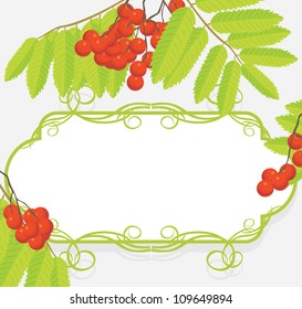 Decorative frame with rowan branches. Vector