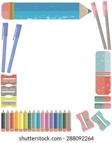 Decorative frame of  school supplies. Vector image